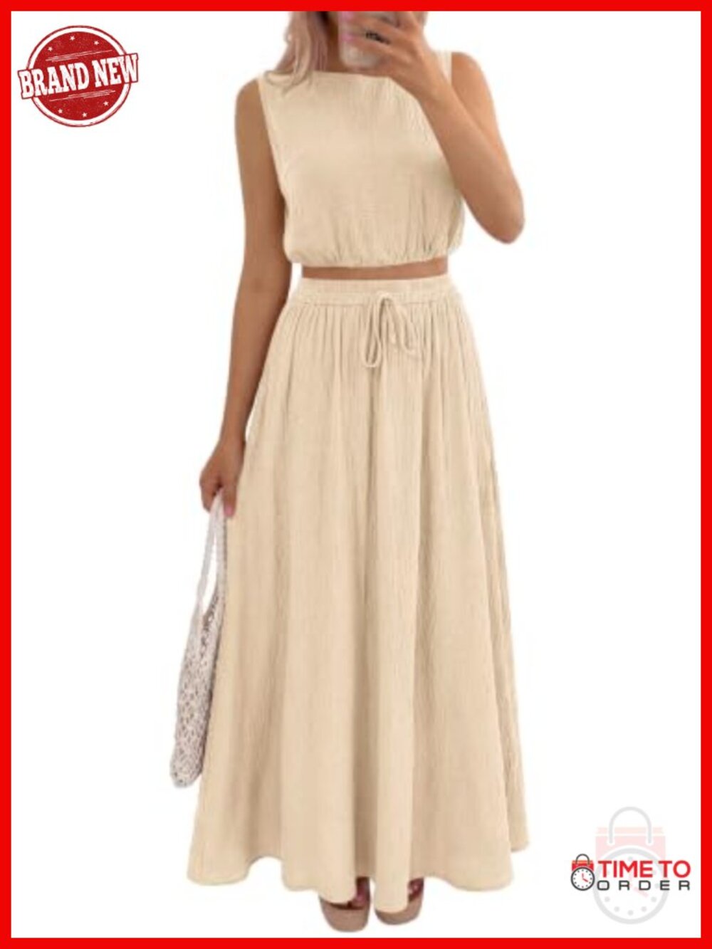 2 Piece Sets for Women Summer Outfits Crop Top Long Maxi Skirt Set with Pockets
